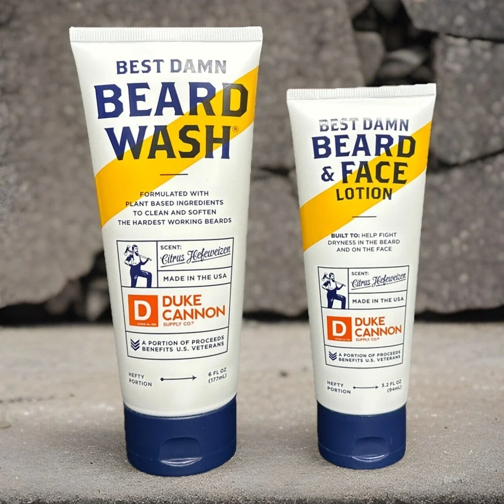Duke Cannon Beard Wash 6 oz & Beard & Face Lotion 3.2 oz - Citrus Hefeweizen